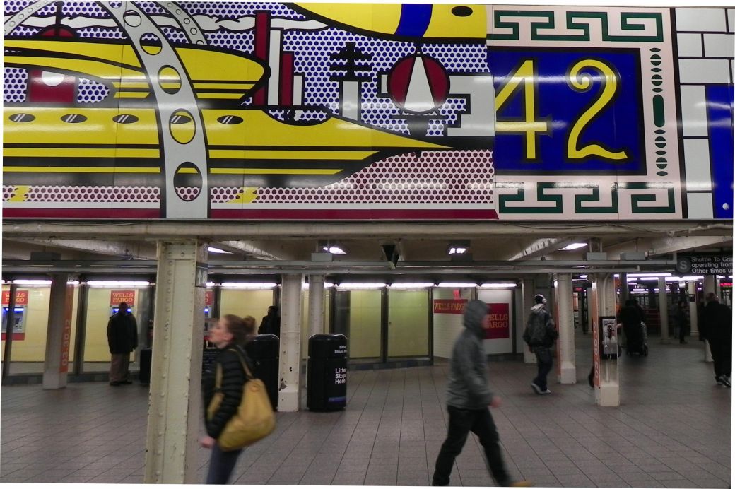 Inside 42nd Street Subway Station with Leichenstein's  Mural.