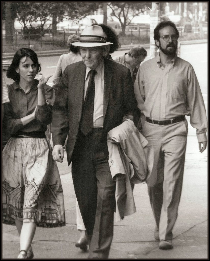 Nobel Prize winning author, Isaac Breshniv Singer, walking down Broadway in NYC. 1984.